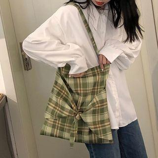 Plaid Canvas Tote Bag Plaid - Green - One Size