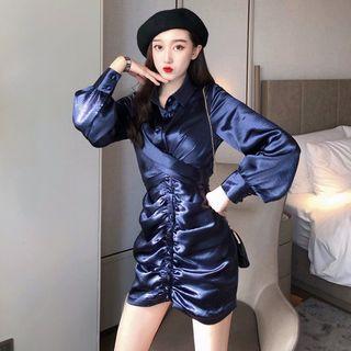 Lantern-sleeve Sheath Collared Dress