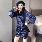 Lantern-sleeve Sheath Collared Dress