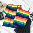 Rainbow Stripe Short-sleeve Top / Spaghetti Strap Top