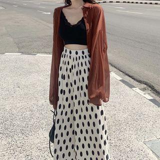 Chiffon Dotted Wide-leg Pants Dots - White - One Size
