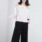 Dip-back Off-shoulder Striped Top