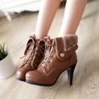 Faux Leather Fleece-lined High-heel Ankle Boots