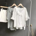 Short-sleeve Double-breasted Chiffon Blouse