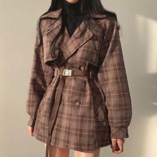 Plaid Double-breasted Mini Coat Dress