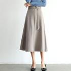 Belted Woolen A-line Midi Skirt