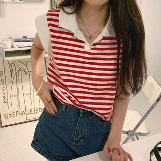 Polo-neck Striped T-shirt