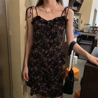 Tie Strap Floral Pinafore Dress