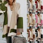 Bell-sleeve Color-block Loose-fit Cardigan