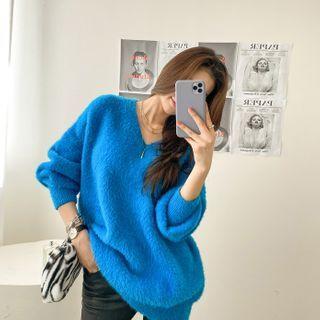 V-neck Oversize Fuzzy Sweater