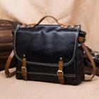 Faux Leather Buckled Messenger Bag Black - One Size