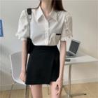 Short-sleeve Ruffle Shirt / Mini A-line Skirt
