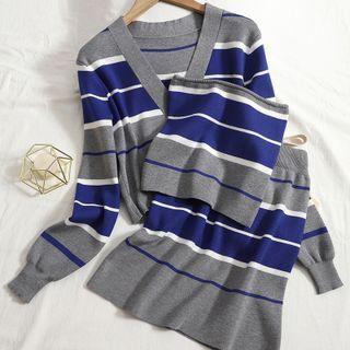 Set: Striped Cardigan + Tube Top + A-line Skirt
