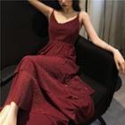 Spaghetti Strap Sequined Layer Pleated Dress