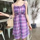 Plaid Spaghetti-strap Sundress With Sash