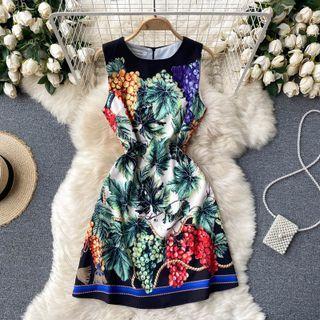 Round-neck Fruit Print Sleeveless Dress