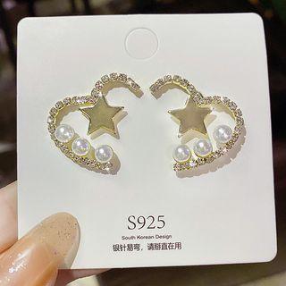 Heart Star Faux Pearl Alloy Earring E0067 - Silver Earring - Silver - One Size