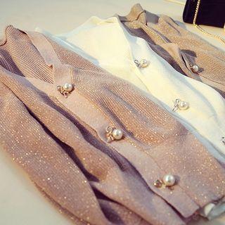 Glitter Faux Pearl Button Cardigan