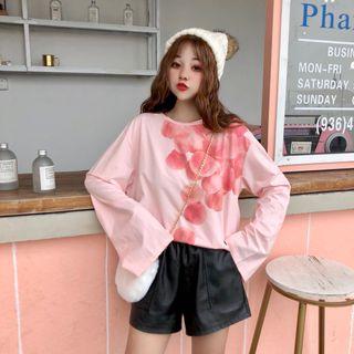 Long-sleeve Peach Print T-shirt