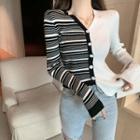 Striped Panel Cropped Knit Cardigan