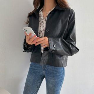 Drop-shoulder Faux-leather Jacket Black - One Size