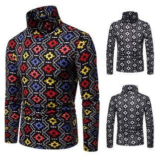 Patterned Turtleneck Long-sleeve T-shirt