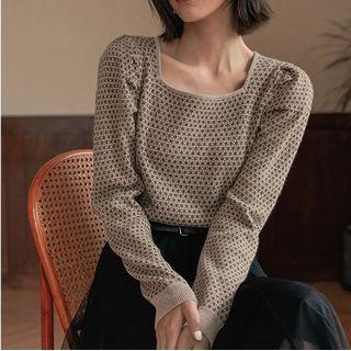 Square-neck Patterned Knit Top