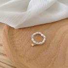 Star Alloy Faux Pearl Elastic Ring Ring - Eight-pointed Star - Gold - One Size