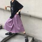 Print Loose-fit Short-sleeve T-shirt / Plain Midi Skirt