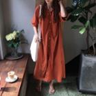3/4-sleeve Maxi A-line Shirt Dress