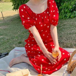 Ruched Floral Long Empire Dress