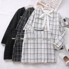 Set: Ribbon-neckline Plain Top + Woolen Jacket + Mini Skirt
