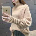 Puff Sleeve High Neck Knit Top