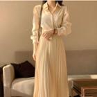 Accordion Pleat Midi A-line Shirtdress