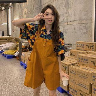Elbow-sleeve Floral Shirt / Jumper Shorts / Set