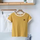 Embroidered Short-sleeve Ringer T-shirt / Plain Mini A-line Skirt