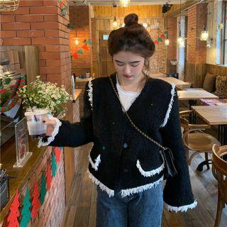 Fringed Contrast Trim Jacket Black - One Size