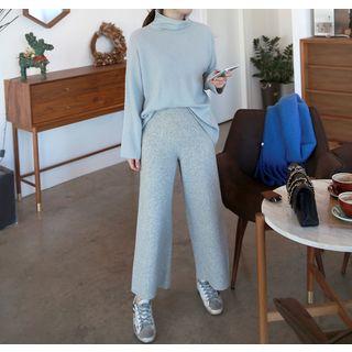 High-waist Wool Knit Wide-leg Pants