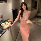 Paneled Midi Sheath Tube Dress Pink - One Size