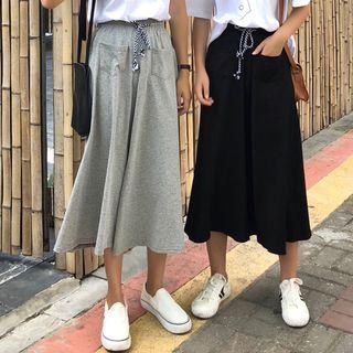 Drawcord A-line Midi Slit Skirt