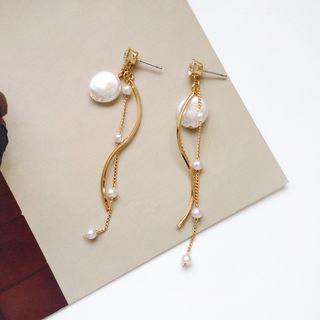 Faux Pearl Swirl Alloy Fringed Earring