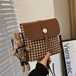 Houndstooth Flap Crossbody Bag / Bag Charm / Set