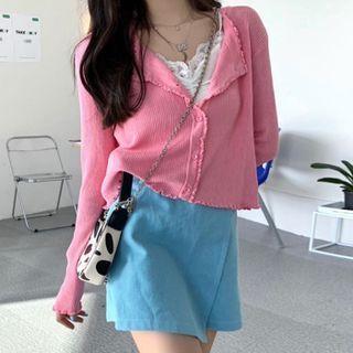Lettuce Edge Cardigan / Mini A-line Skort / Lace Trim Camisole Top