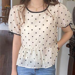 Short-sleeve Dotted Top White - One Size