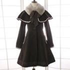 Furry Collar Tie Waist Long Coat
