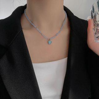 Heart Pendant Faux Crystal Choker Choker - Blue - One Size
