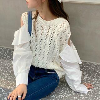 Knit Panel Cold-shoulder Top