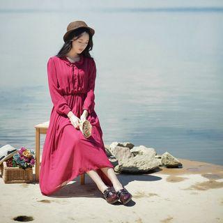 Long-sleeve Midi Chiffon Shirt Dress