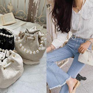 Faux-pearl Handle Bucket Bag With Strap