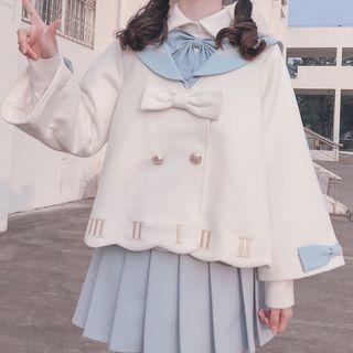 Embroidered Bow Accent Button Coat